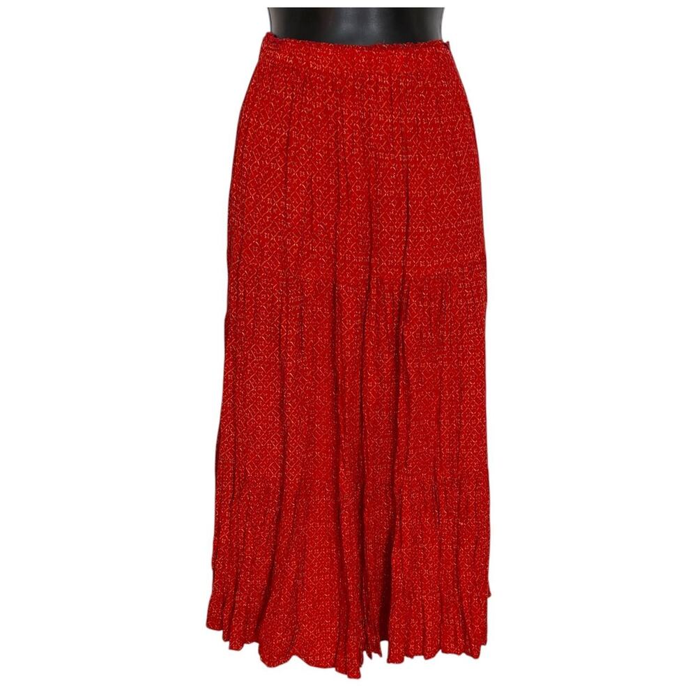 VTG 80S 90S PITCHFORK WESTERN RED GEOMETRIC PLEATED MAXI SKIRT BOHO WOMEN'S L